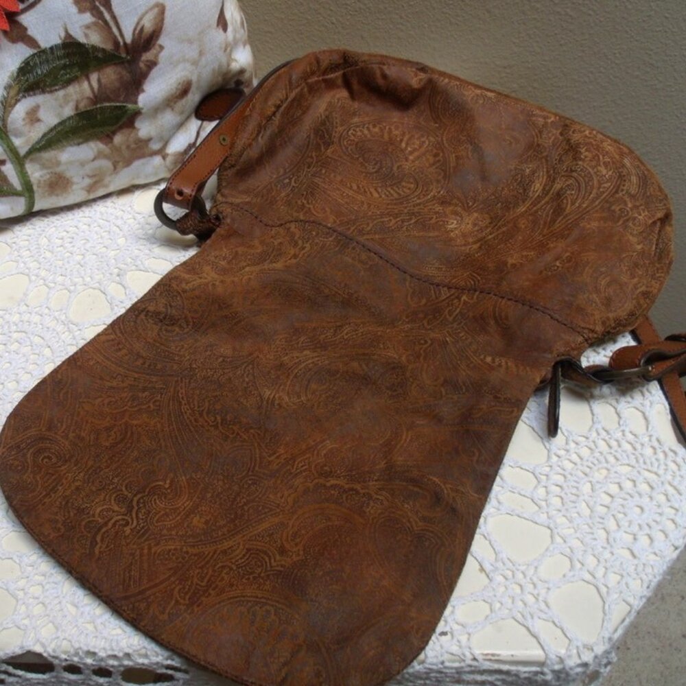 Coldwater Creek Suede Leather Brown Paisley Crossbody Bag